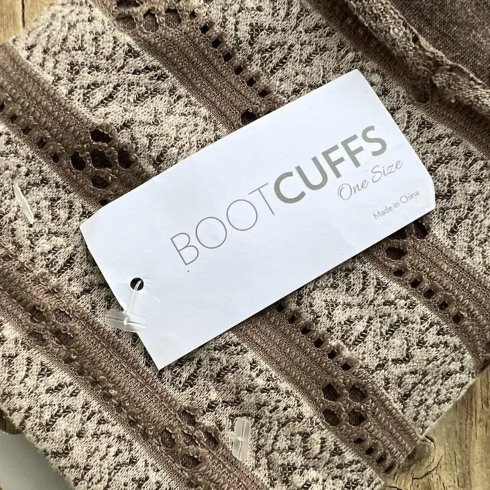Boot Cuffs for women, brown cream, eyelets